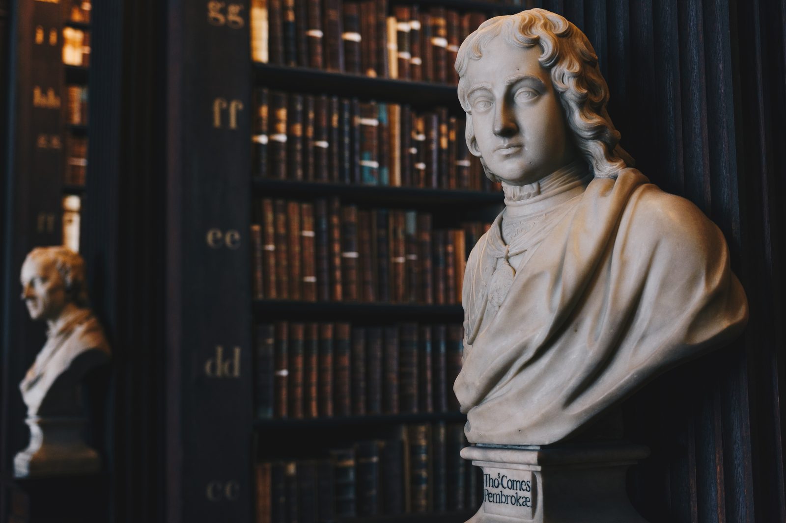 Marble bust in a classic law library